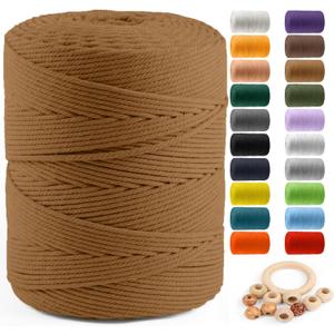 Macrame Cotton Cord 4mm x 547yds, ZUEXT Natural Handmade Caramel Braided Cords 4 Strands Knitted Rope String for Craft Wall Hanging Weaving Tapestry Dream Catchers Hanger DIY Gift (500m)