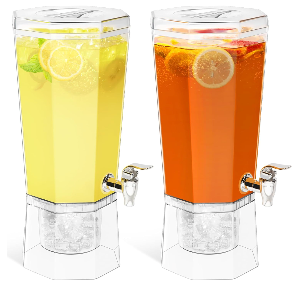 Lifewit 1 Gallon Drink Dispenser for Parties 2 Pcs, 4L Plastic Beverage Container with Stand for Juice/Tea/Soda & Lemonade, Clear Water Pitcher with Spigot for Mimosa Bar Hosting 39 x 16 cm/15x6"