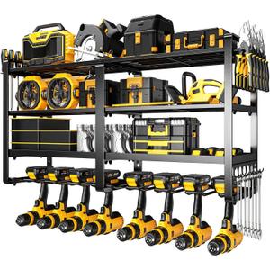 33" W Large Power Tool Organizer Wall Mount Loads 400 lbs, Heavy Duty 4-Tier 8 Drills Holder, Cordless Tool Storage Battery Shelf, Utility Racks for Garage Workshop Shed, Gifts for Men Husband