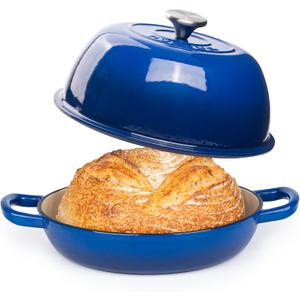 Enamelled Cast Iron Dutch Oven Pot – Dutch Oven For Sourdough Bread Baking – Cast Iron Bread Pot – Dark Blue, 6 Quarts, 26cm – Blue