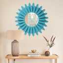 Honiway Beach Wall Decor Mirror 21 inch Wood Coastal Wall Decor Sunburst Boho Home Decor Room Decor for Bedroom Living Room Entryway Cyan