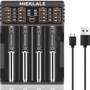 18650 Battery Charger,MIEKLALE 4-Bay Smart Universal Charger for Rechargeable Batteries Li-ion IMR 10440 14500 16340 RCR123 26650 17500 18490,Ni-MH Ni-Cd AA AAA