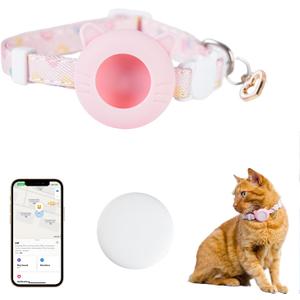 Cat Tracker Collar Breakaway Waterproof with Airtag Holder, Pet Cat Tracking Collar (Pink)