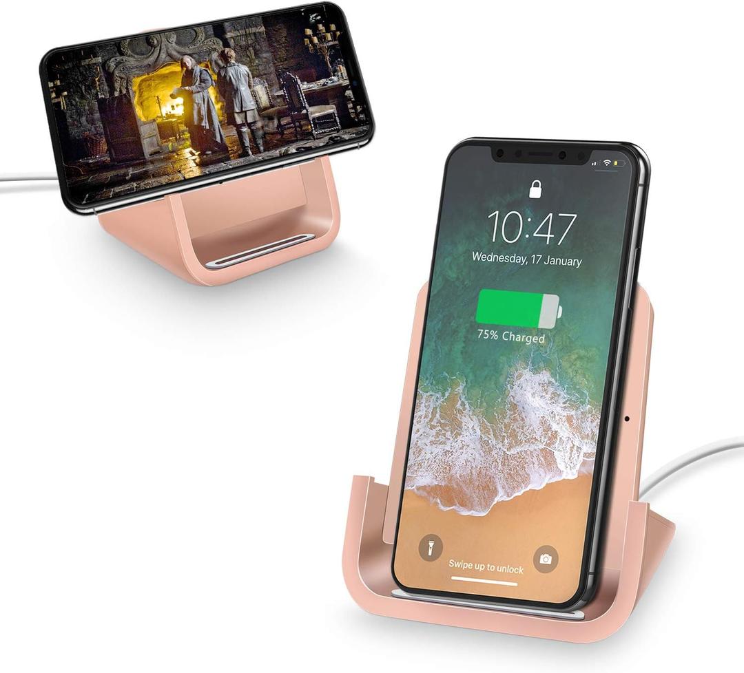 Wireless Charger YUWISS Wireless Charging Stand Cordless Charger 10/7.5/5W Compatible with iPhone 14 13 12/12 /11Pro Max/XR/XS Max/XS/X/8/8Plus Galaxy S22/S21/S9/S9+/S8/S8+ Note (Rose Gold)