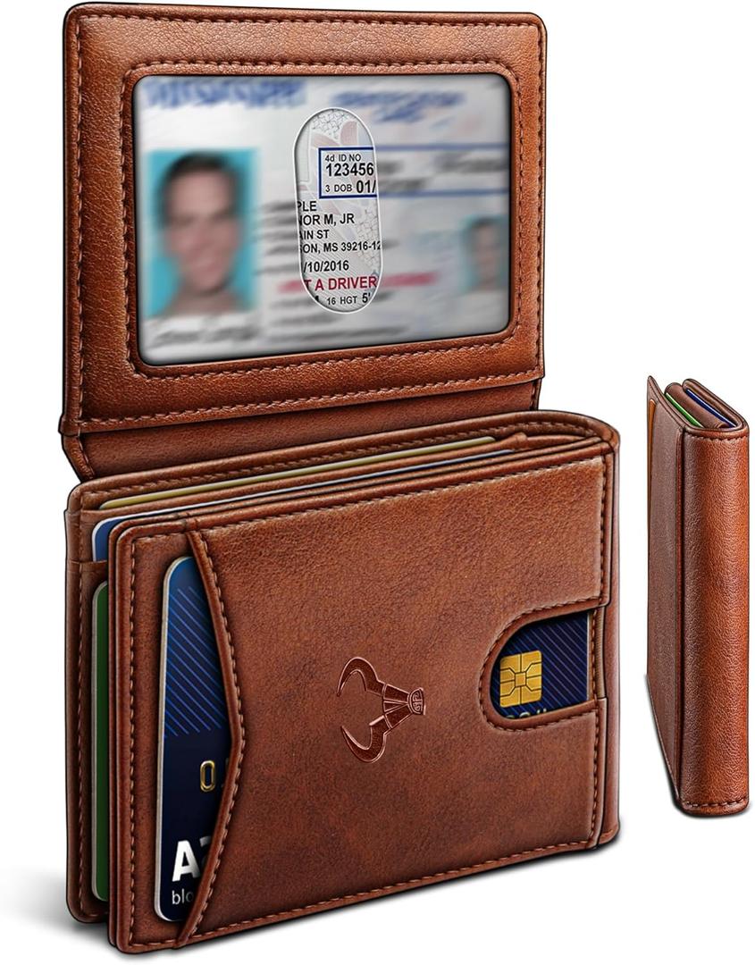 BULLIANT Men Wallet, Slim Leather Wallet Front Pocket Card Holder Gift For Men 11 Slots RFID Blocking (Brick Brown4767)