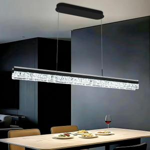 Black Modern Chandelier for Dining Room 47in Led Linear Pendant Lights Kitchen Island Lighting Minimalist Dimmable Ceiling Hanging Pendant Chandelier Light Fixture with Remote