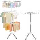 Foldable Clothes Drying Rack - 3 Tier Laundry Drying Rack, Portable Clothing rack with Rotating Clothes Rail with 30 Clips,10 towel sticks and 3 Rotatable Arms, Suitable for Flats and Small Rooms