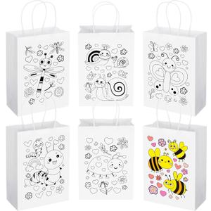 Zhanmai 24 Pcs Color Your Own Valentine Bags Paper Coloring Love Bug Bags Valentine's Day Craft Insect Themed Gift Organizer with Handles DIY Painting Spring Fun Home Activities