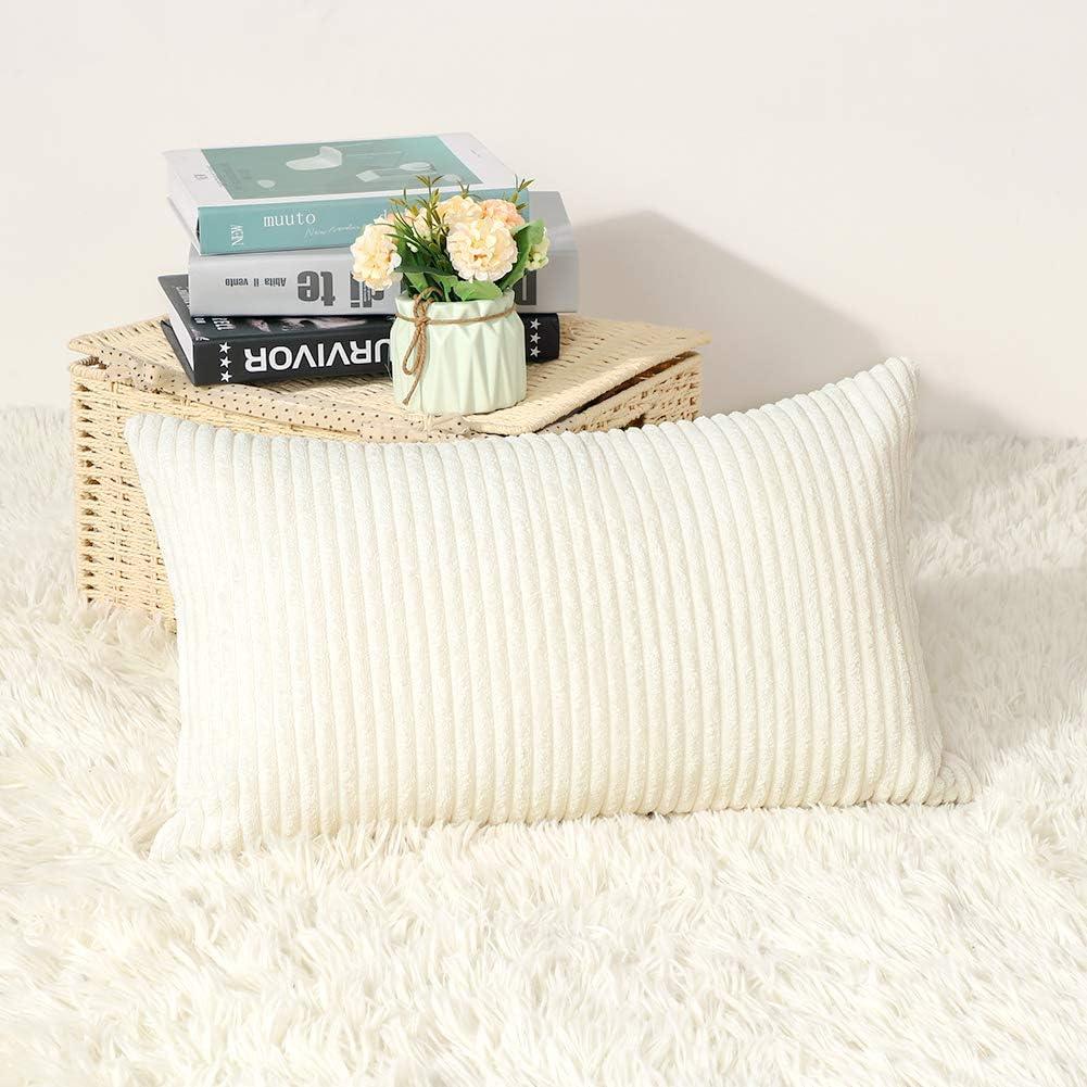 Artscope Cozy Striped Corduroy Pillow Covers Super Soft Decorative Oblong Throw Pillow Covers Case Cushion Covers for Sofa Couch Bedroom Car Decor 12 x 20 Inches, Cream White