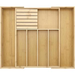 Bamboo Silverware Drawer Organizer with Removable Knife Block