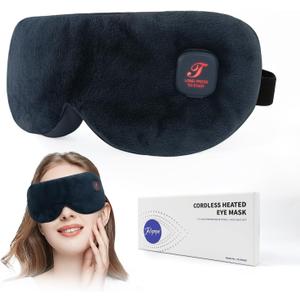 Heated Eye Mask, Cordless Warm Eye Compress for Dry Eyes, Blepharitis, Light Blocking Heat Eye Mask for Men Women, 1000mAh, Washable, Gifts for Friends, Travel(Black)