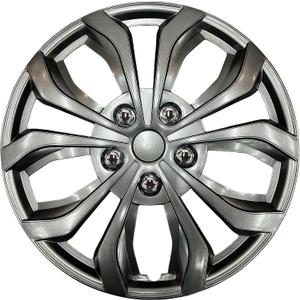 Premium Universal Hubcaps 15 inch, Compatible with Steel Wheels, Set of 4 (Gunmetal Grey)