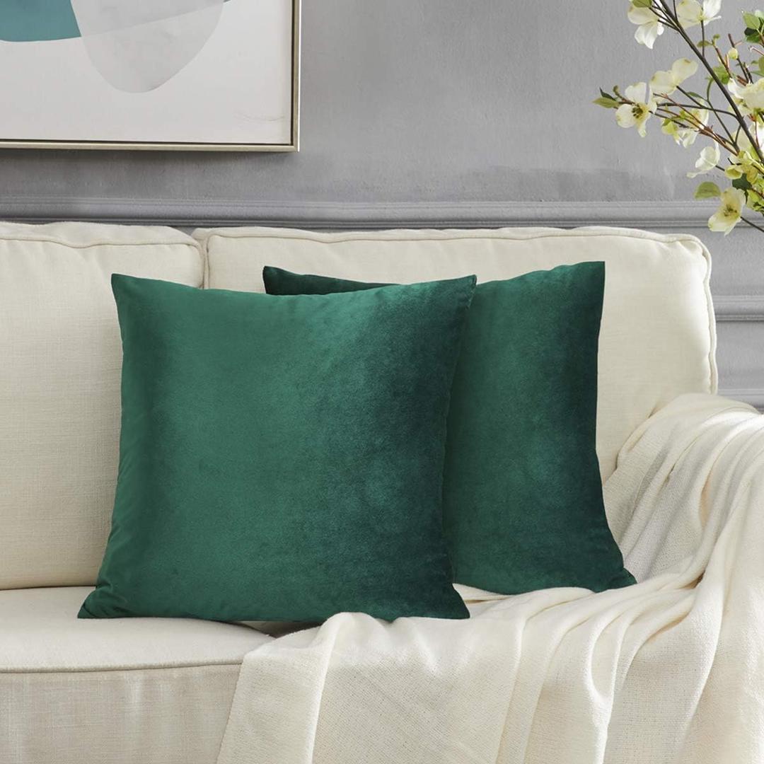 GIGIZAZA Decorative Couch Forest Green Pillow Covers,Set of 2 Throw Pillow Cushion Covers 24x24,Square Sofa Velvet Pillow Cases