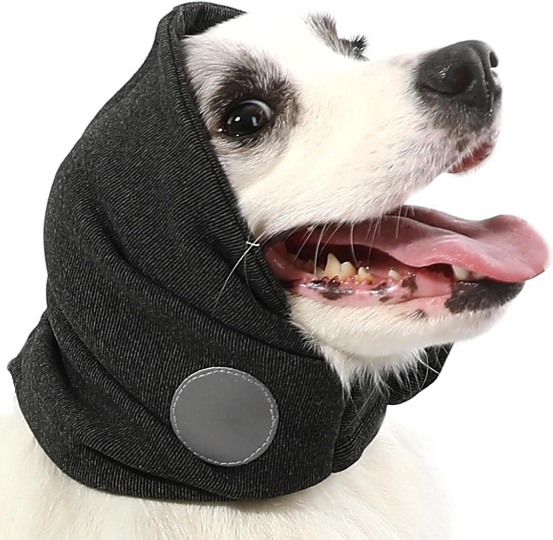 Dog Calming Hoodie, Reducing Noise Wrap Ear Muffs Noise Protection Dog Head Warp (M-Head Circle(13.7"~18.9"), Black)
