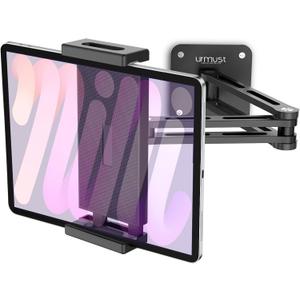 Urmust Adjustable Tablet Wall Mount, iPad Wall Mount Holder with 360° Swivel, Extendable Wall Holder for 4.7-13" Phones & Tablets, Long Arm Foldable Bracket for iPad Pro/Air/Mini,Galaxy Tab, Kindle