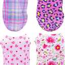 PET SHOW 4 Pack Paw Bone Printed Dog Clothes Shirts Soft Vest Lightweight Sleeveless Cats Doggies T-Shirts Puppies Tank Top Tee for Small Medium Dogs White Black Pink Blue (Medium, Pink for Girls) (Medium)