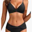 Aqua Eve Women Bikini Set - Two Piece Swimsuit Mid Rise Bathing Suit Push Up Bikini, M, Black