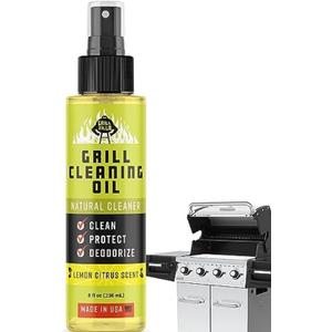 Grill Cleaning Oil Spray 8 oz - Non-Stick Natural Cleaner for Outdoor Barbecues, Grates, and Griddles - BBQ Accessories (Citrus Orange Scent)