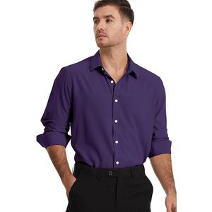 Demofair Men's Stretch Wrinkle Free Dress Shirts Formal Wedding Prom Short Sleeve Slim Fit Button Down Shirt 3XL