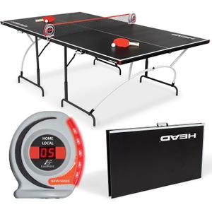 HEAD Easy Setup Ping Pong Table with Electronic Scorer - Junior Folding Table Tennis Table for Easy Storage - Game Room Table Includes 2 Paddles and Balls