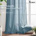 XTMYI Dusty Blue Curtains 96 Inches Long for Living Room,Light Filtering Country Vintage Hooks Pleated Back Tab Semi Sheer Linen Curtains for Bedroom 2 Panels Set, Stone Blue