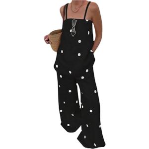 SOLY HUX Women's Polka Dots Matching Set Sleeveless Camisole Top and Pants 2 Piece Summer Outfits (Black, L)