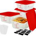 Square Food Containers with Lids 4-Pack, Commercial Grade Plastic Bins for Restaurant Kitchen Pantry Storage, Freezer & Dishwasher Safe (Red, 2QT-4PACK)