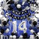 14th Birthday Decorations for Boys and Girls, Black Blue Silver Happy Birthday Number 14 Balloons, Banner, Fringe Curtains Garland Kit - 14 Year Old Party Supplies