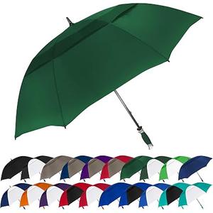 The Typhoon Tamer 62 Inch Vented Windproof Double Canopy Large Golf Umbrella for Rain & Wind, Strong Fiberglass Oversized Lightweight Professional Quality Golfer Umbrella for Men & Women, Hunter Green