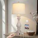 Table Lamp Rustic Farmhouse Table Lamp for Living Room Bedroom, Bedside Desk Lamp for End Tables, Touch Lamp for Nightstand, Bulb Included,, Antique White