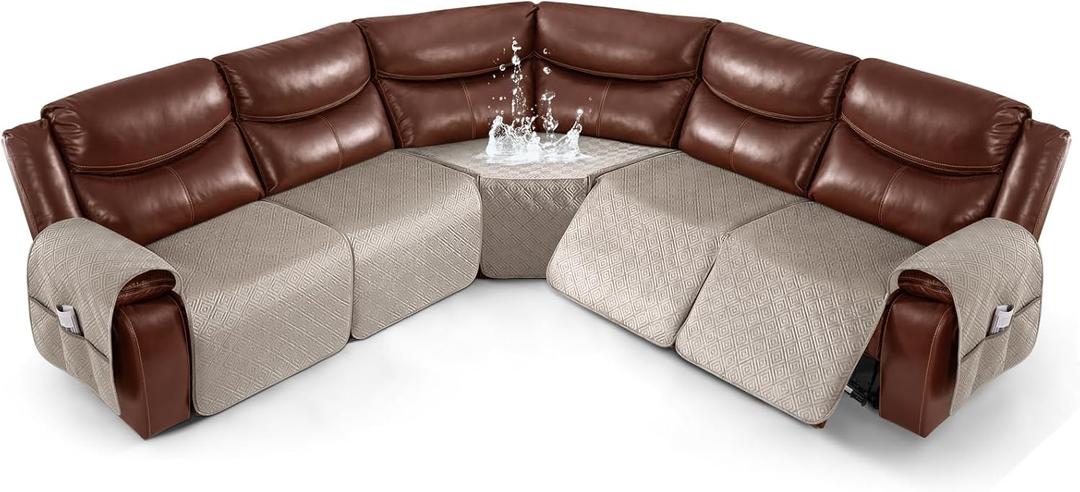 Timeles Waterproof Velvet Reclining Corner Sectional Couch Covers Extra Large L-Shaped Recliner Sofa Slipcover Without Backrest Thick Soft Washable (Taupe, 5-Seat Set)