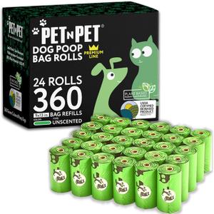 Pet N Pet 360 Counts, Unscented Dog Poop Bags Rolls, 41% Plant Based & 59% PE Poop Bags For Dogs, 24 Rolls Extra Thick Dog Waste Bag, Doggie Poo Bag