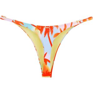 RELLECIGA Women's Adjustable High Cut Thong Bikini Bottom (Medium, Orange Coconut Tree)