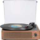 WOCKODER Vintage Record Players for Vinyl with Speakers BeltDriven Retro Turntable LP Player Support 3Speed, Bluetooth Playback, AUXin, Headphone, RCA Allinone Auto Stop Phonograph Wooden Brown