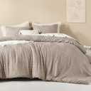 Litanika Light Coffee Queen Comforter Set, 3 Pieces Tufted Boho Farmhouse Bedding Comforter Sets, Lightweight Fluffy Comforter Bed Set for All Season (90x90In Comforter and 2 Pillowcases)