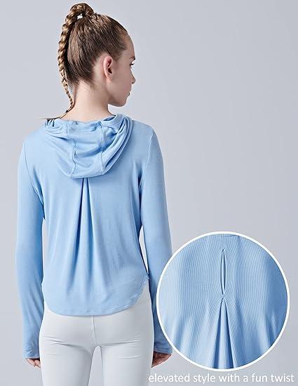 Youth Girls Hoodies Long Sleeve Shirt Lightweight Dry Fit Athletic Pullover Tops with Thumbholes (Large)