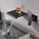 Waterfall Wall Mount Faucet Bathroom Bathtub Tub Faucet Bathroom Sink Faucet Single Handle Tub Filler Rough-in Valve Included Matte Black Modern Basin Mixer Tap