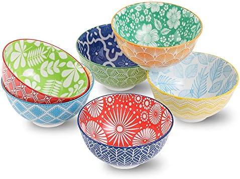 Dessert Bowls Set of 6 - Small Ceramic Bowls for Ice Cream, Snack, Rice - Colorful Cute Style - Microwave and Dishwasher Safe - 4.75 Inch - 10 oz