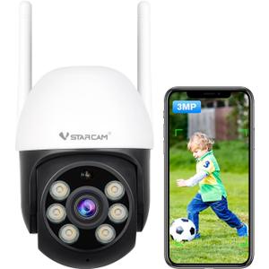 VSTARCAM 3MP Wired Security Camera Outdoor, 0.8 Inch 2.4G WiFi PTZ Dome Home Surveillance Camera with Motion Detection, 2-Way Audio, Color Night Vision, Weatherproof 01