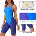 Womens Competitive One Piece Swimsuit Knee Boyleg Swimwear Racerback Athletic Bathing Suit for Teens (Blue, S)