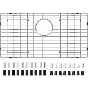 Sink Protector Grid 27-9/16"x14-9/16", Rear Drain with Corner Radius 3/16" | 304 Stainless Steel Heavy‑Duty Kitchen Sink Grate–Single‑Bowl Bottom Rack with Rubber Feet 2Pack, Heat & Scratch Resistant, 27-1/2" X 15-9/16"