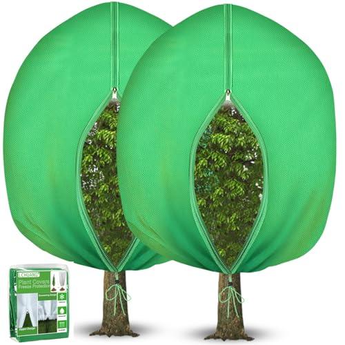 LCHUANG 2Pack Winter Plant Covers Freeze Protection - 90" x 63" Extra Large Frost Blankets for Plants Tree Shrubs Cloth Anti-Freeze Protector Drawstring Bags Jacket for Outdoor Plants (3.2 oz/yd²)