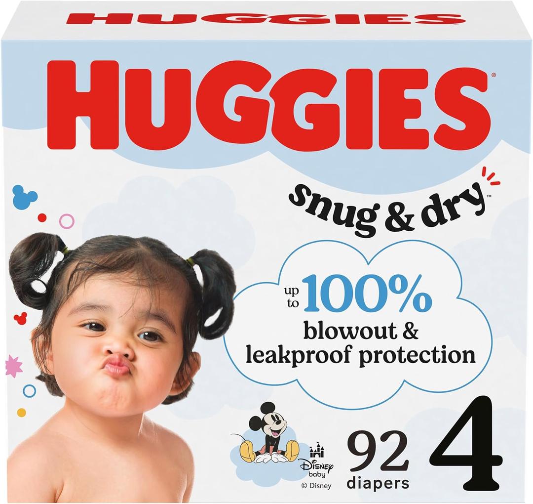 Huggies Size 4 Diapers, Snug & Dry Baby Diapers, Size 4 (22-37 lbs), 92 Count 