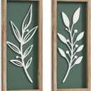 3D Wooden Leaf Sage Green Boho Wall Art (Set of 2) Lightweight, Vintage Framed Bathroom Botanical Wall Art for Bedroom, Living Room, Kitchen, Office and Hallway Decorations