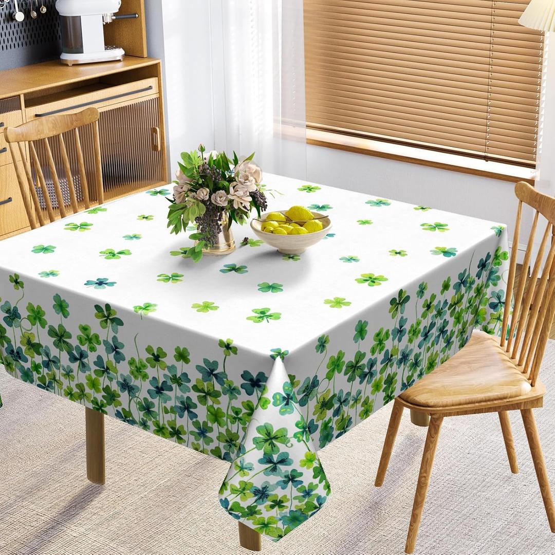 St. Patrick's Day Tablecloth 52x52 Inch Square Green Lucky Shamrock Table Cloths Farmhouse Irish Dust-Proof Spill Proof Rustic Table Covers for Spring Holiday Party Dining Kitchen Tabletop Decor