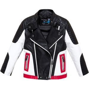 Boys Leather Motorcycle Pilot Jackets Toddler Coats (7-8 Years, Black / White)