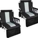 Stadium Seat with Back Support, Portable Fording Bleacher Chair with Cushion and Armrest, Cup Holder, Mesh Bag and Hidden Hook, Football, Soccer (Grey)