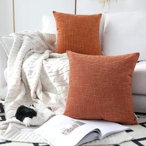 Kevin Textile Fall Pillow Covers Faux Linen Square 2 Tone Woven Autumn Throw Pillow Sham Cushion Case Covers for Car/Couch Use, 24-inch(2 Pack, Orange)