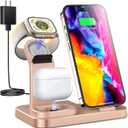 Wireless Charging Station 3 in 1 RJR Compatible with Apple Devices, Charging Dock for iWatch, Built-in Wireless Charger Stand for iPhone Series AirPods Gifts (with 18W Adapter) Rose Gold