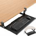 Strifuture Keyboard Tray Under Desk - Full Metal Slide Out Ergonomic Holder, Rust-Resistant & Scratch-Proof, Double C-Clamps, 26x13" Tray for L Shape/Regular Desks, Standing/Sitting Workstation